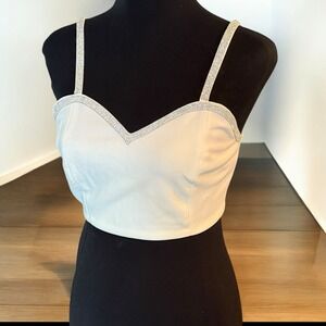 Sincerely Jules NEW White Rhinestone Bustier Crop Top‎ Size Small Glamcore Siren